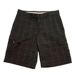 Greg Norman Shorts Size 34 36” Black Plaid Pockets Tasso Elba Golf Casual